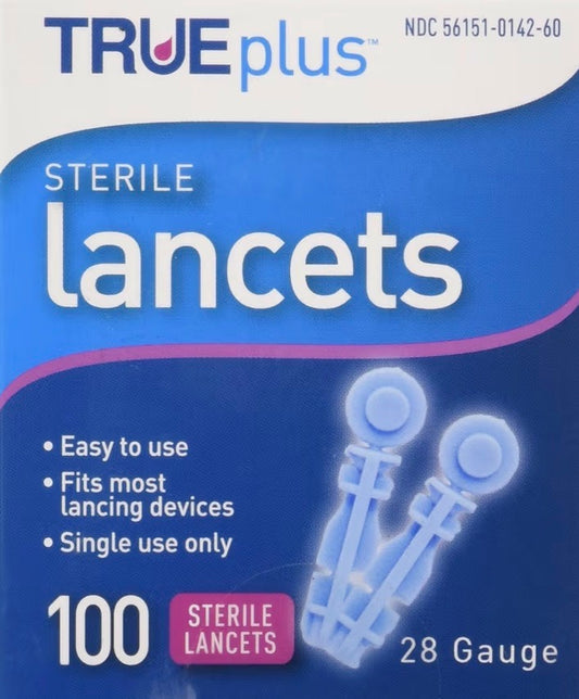 True Plus 28 Gauge Sterile Lancets